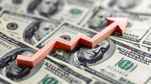 dollar rate increase icon Money symbol with stretching arrow up rising prices Business cost sale icon cash salary increase investment growth vector illustration