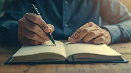 A Man Writing in Notebook