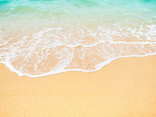 Sand Background Beige Beach Sea with Wave Water Smooth Texture Surface Shore Island at Coast, Calm Nature Yellow Summer Tropical Card Travel Tourism Holidays Mockup Beauty Cosmetic, Coastline Backdrop