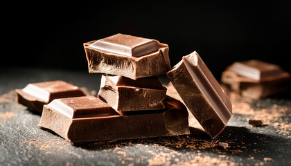 chocolate pieces on transparent background with small depth of field, perfect for wallpaper or card - Powered by Adobe