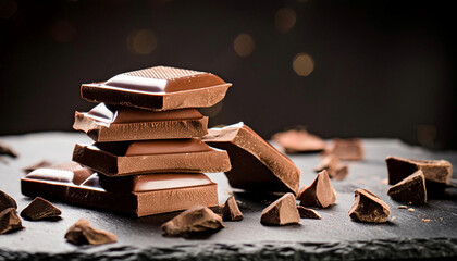 chocolate pieces on transparent background with small depth of field, perfect for wallpaper or card