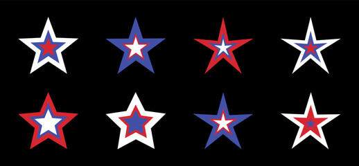 American Independence day star shape stickers and badges, design elements. Decorative labels. Vector illustration.