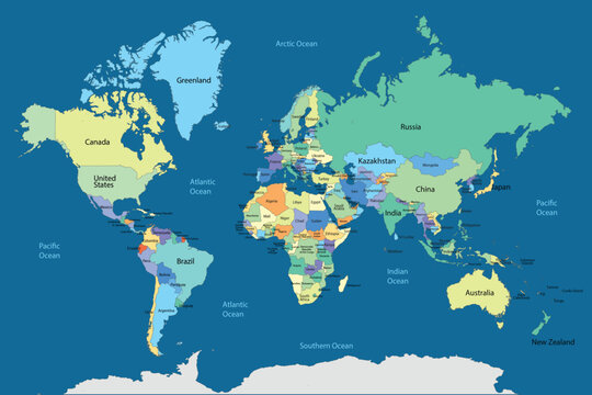 Map of the world countries regions vector
