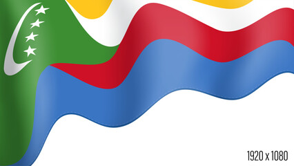 Comoros islands country flag realistic independence day background. Comoros commonwealth banner in motion waving, fluttering in wind. Festive patriotic HD format template for independence day