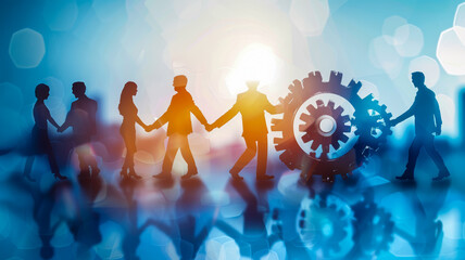 Business Teamwork.  Generated Image.  A digital rendering of an image of business colleagues working together toward a common goal.