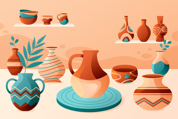 Pottery composition in flat design