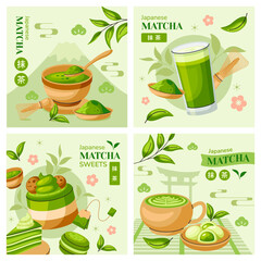 Matcha tea illustrations in flat design