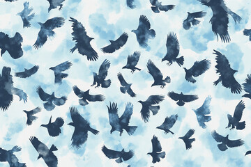 하늘을 날아다니는 독수리 일러스트레이션 심리스 패턴