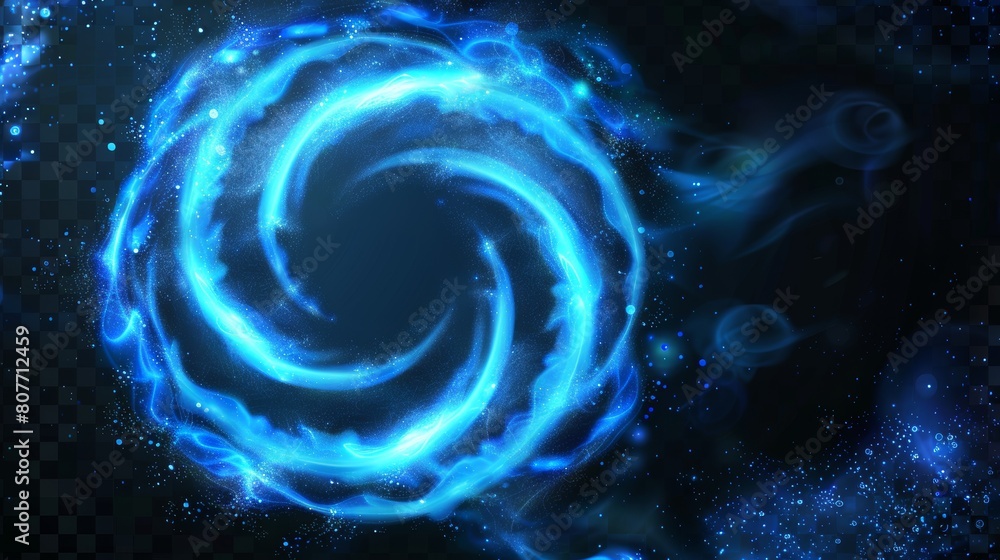 Poster blue swirls isolated on transparent background. modern realistic set of magic air vortex, light twir