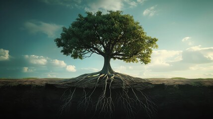 the concept of branching out into new markets with a tree extending its limbs - obrazy, fototapety, plakaty