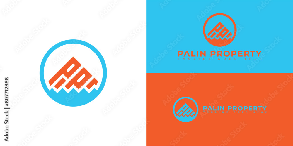Aufkleber abstract initial circle letter p or pp logo in blue-orange color isolated on multiple background col