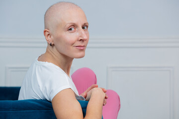 Woman struggling of cancer looking with hope ready to fight
