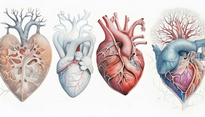 Watercolor anatomy collection. Heart, lungs, brain, stomach, kidney, liver. Human body parts isolated on white background. Medical illustration