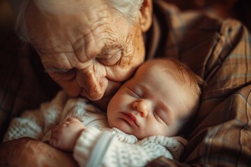 sleeping baby cradled in the arms of a grandparent - Powered by Adobe