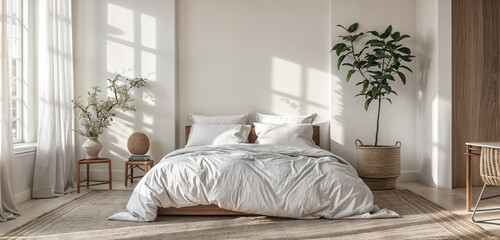 Minimalist Bedroom Retreat: Design a serene bedroom with a platform bed, crisp white linens, and minimal decor.