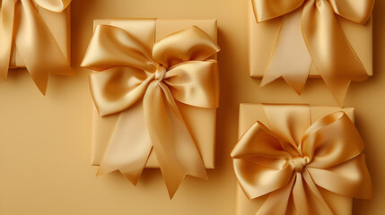Gift box with golden ribbon on bright .Generative AI