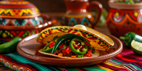 Taco Fiesta with Colorful Maracas and Sombrero
