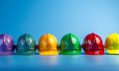  construction helmet in the site blue background helmet in site worker background safety first concept  construction tools for industrial safety isolated. - obrazy, fototapety, plakaty