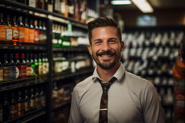 Obraz premium Friendly experienced supermarket store department worker professional at workplace Generative AI illustration