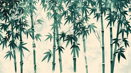 green bamboo forest plants pattern illustration poster background