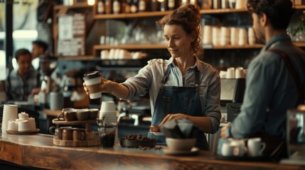 Fototapeta na wymiar Barista Serving Coffee at Cafe