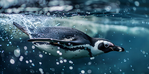 A penguin swimming in the water
 - Powered by Adobe
