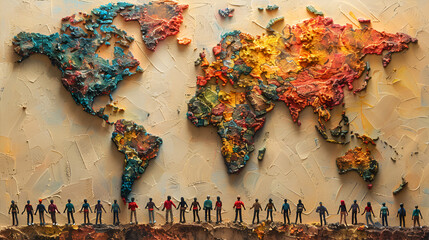 World Population Day - 11 July Image for World P,
Abstract world map painted in multi colored grunge on old paper generated