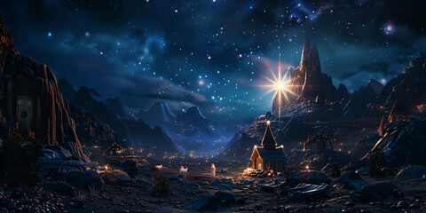 A castle in the sky with a moon in the background