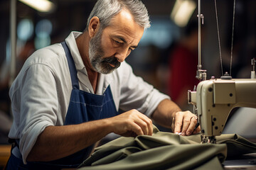 Fototapeta premium Generative AI young business owner standing on clothing store fabric clothing production boutique