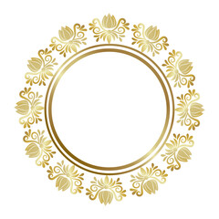 Gold Round Frame. Circular Frame floral ornament. vintage Geometric set with gold pattern. Vector illustration. White background.