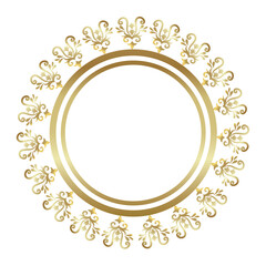Gold Round Frame. Circular Frame floral ornament. vintage Geometric set with gold pattern. Vector illustration. White background.