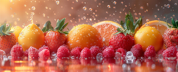 Sfondo frutta estiva, arance, fragole, more
