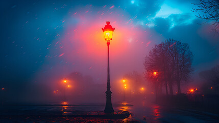 Tricolor Flag Displayed on a Streetlight for Bas,
Alone in a foggy park A man feeling melancholic in the midst of night shadows Concept Melancholy Night Shadows Foggy Park Loneliness Emotions
