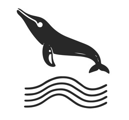 Stylized Whale with Ocean Waves