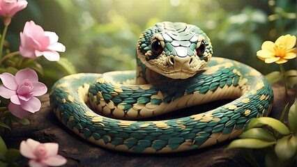 Fototapeta premium Charming Snake Illustration with Cute Vibes