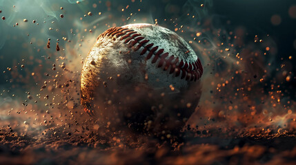 baseball fliegt in den dreck und wirbelt schmutz auf
