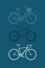 Various bikes vector illustration, granny bike, fat bike and road bike.