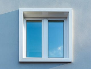 A close-up shot of a double-glazed window in a contemporary building, reflecting the sky.