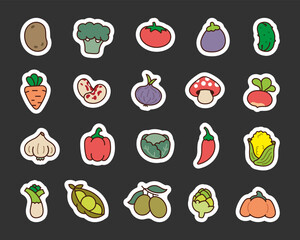 Vegetable organic products. Sticker Bookmark. Healthy food. Hand drawn style. Vector drawing. Collection of design elements.