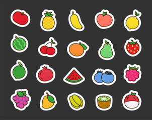 Fruit organic products. Sticker Bookmark. Ripe juicy food. Hand drawn style. Vector drawing. Collection of design elements.