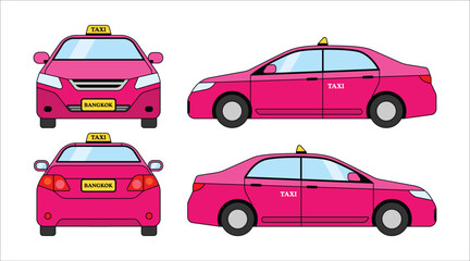 Thai taxi meter car. Bangkok, Thailand public transportation cartoon vector illustration art isolated on white background. © Innerchild Studio