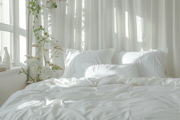 white neat duvet cover mockup style and pillows in bedroom