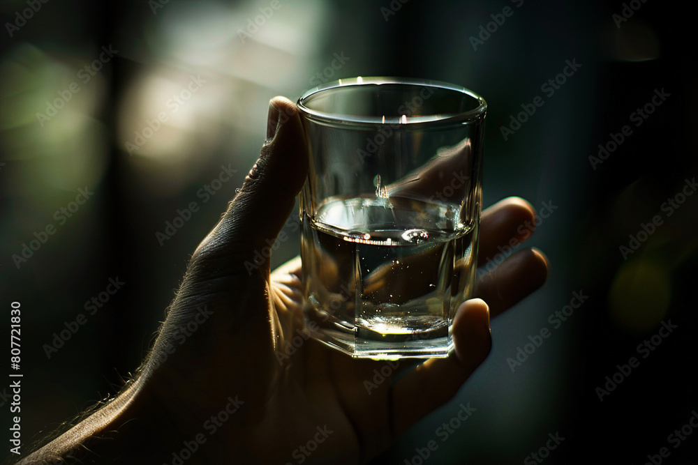 Wall mural close up image of woman hold glass fresh water made by generative ai technology