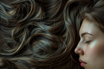 Naklejka premium Close up image of woman hands touch her hair created with generative ai concept