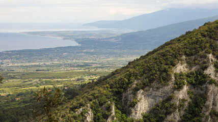 View from Mount Olympus to Litochoro village and the sea