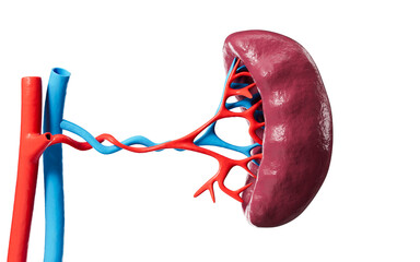 Human blood vessel and splenic organ model, 3d rendering.