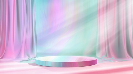 Modern mockup illustration of pastel pink, blue, green abstract stage. Y2K gradient girly platform isolated for gallery use.