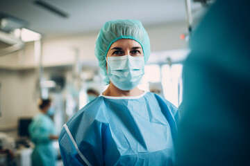 Generative IA picture modern operating room in futuristic surgery clinic team of professionals operating patient