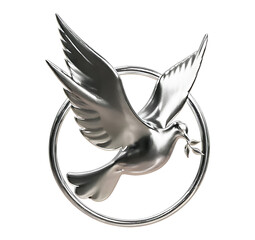 3d chrome metal: Peace Dove with Olive Branch