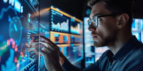 Team of Financial Analysts Discussing Data on Computer Screens, Analyzing Market Trends in Modern Office